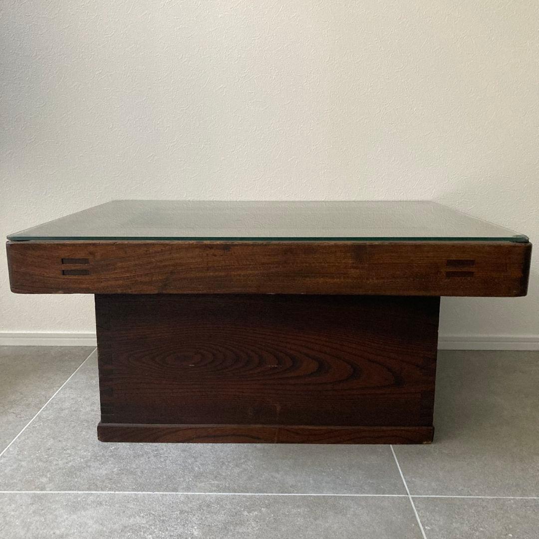 囲炉裏テーブル 時代家具 アンティーク古家具　侘び寂び ガラス 引き出し付