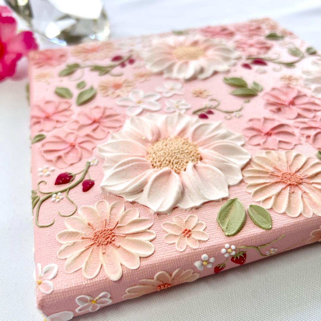 テクスチャーアート　絵画　インテリアアート　立体　花　絵　いちご　北欧　イチゴ