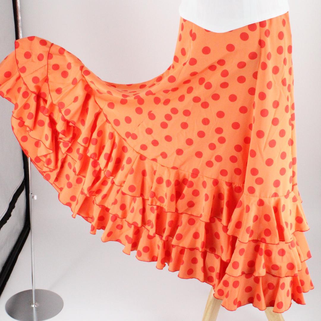 【美品 フラメンコ衣装】鮮やかオレンジ×水玉 ブラウス ファルダ 大判シージョ
