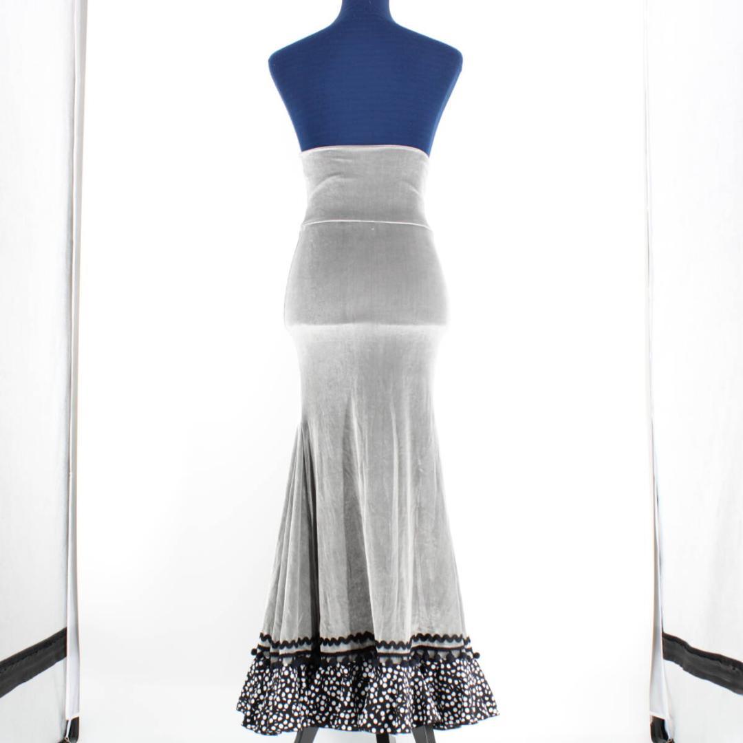 【美品 フラメンコ衣装】グレー ファルダ スカート ベロア ハイウエスト 水玉