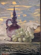 【真作】絵画　角坂優子　油彩4号　ぶどうのある静物　箱・黄袋入　X119