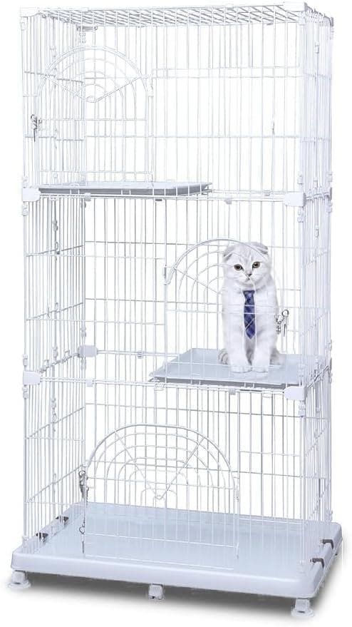 アイリス 猫 ケージ オリジナルペットケージ 3段 キャスター付 ホワイト 猫用
