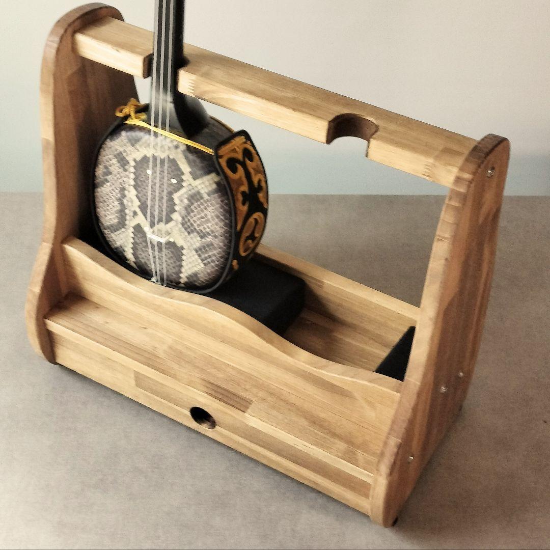 沖縄三線スタンド 正面向き2丁用 引き出し付き 木製 ハンドメイド