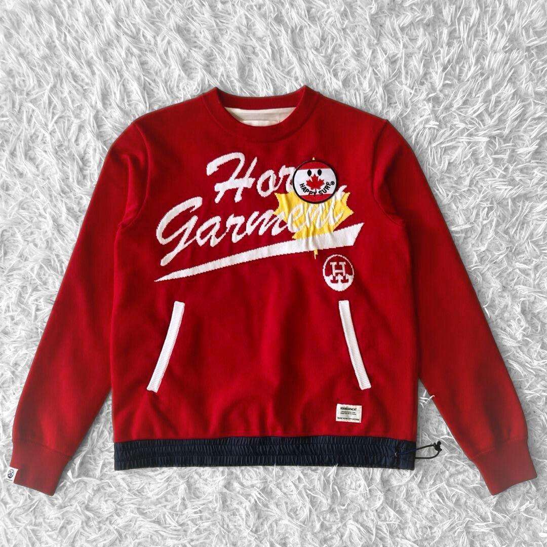 HORN GARMENT ロゴ 刺繍 HAPPY SURF プルオーバー S 赤