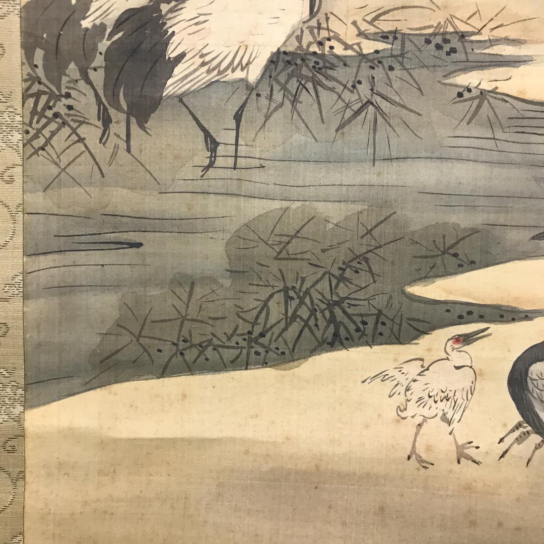 真作/戴文/百鶴図/開運/長寿/鶴/布袋屋掛軸HB-102