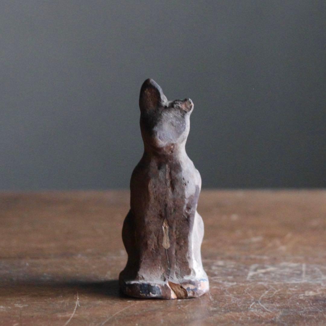 古作 土人形 お稲荷様 片耳欠け 郷土人形 民芸 古道具 アンティーク オブジェ