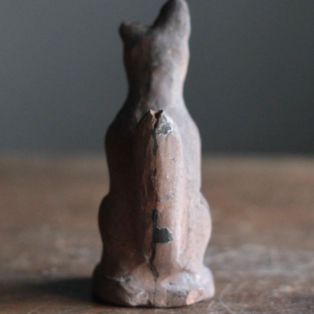 古作 土人形 お稲荷様 片耳欠け 郷土人形 民芸 古道具 アンティーク オブジェ