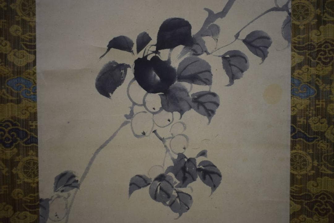 真作/松村景文/青梅/桐共箱付/布袋屋掛軸HI-954