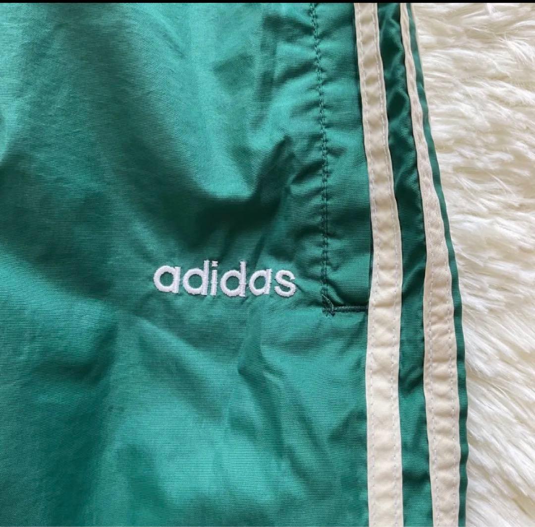 90's✨ adidas ナイロンパンツ　3本ライン　グリーン　希少　ワイド