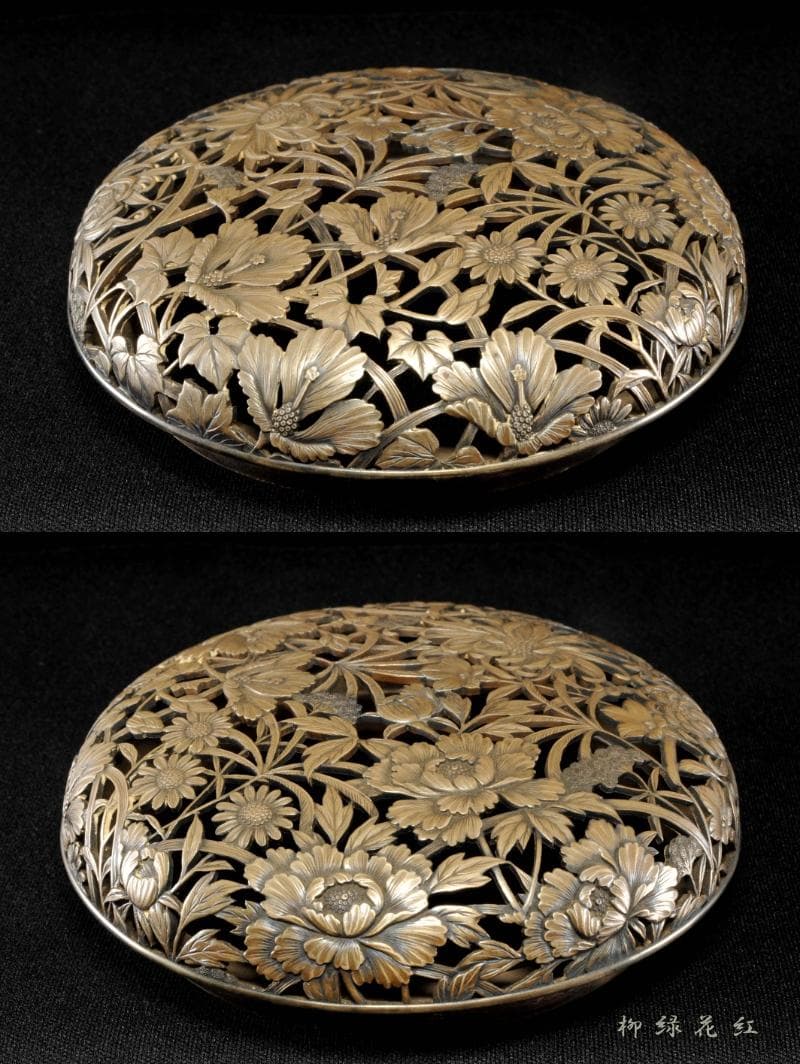 初代 諏訪蘇山 青磁 袴腰 香炉 共箱 四季草花銀火屋 約142g 帝室技芸員