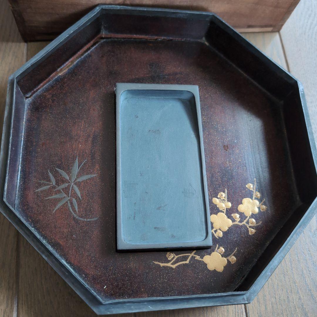 蒔絵絵梨地八角形硯箱　漆器 文箱 金箔装飾