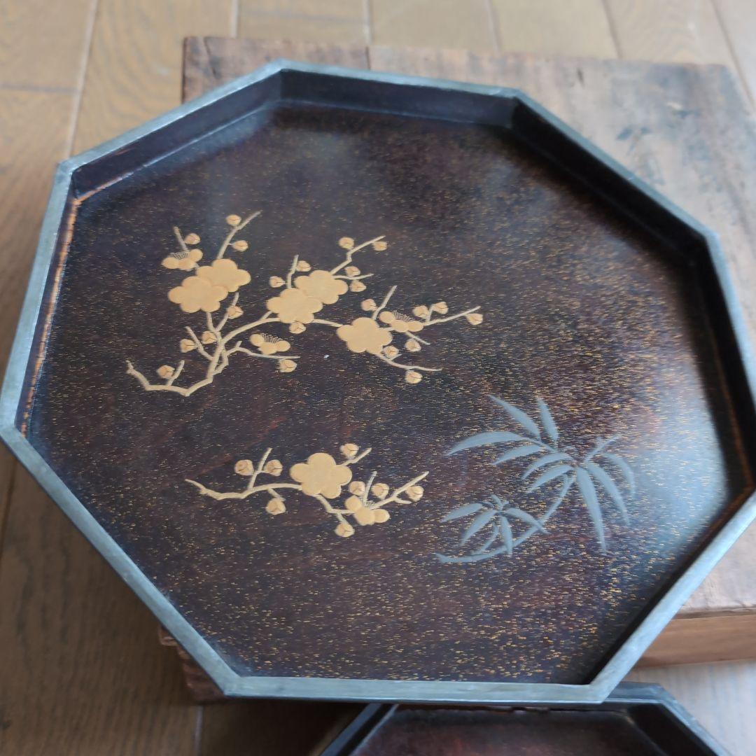 蒔絵絵梨地八角形硯箱　漆器 文箱 金箔装飾