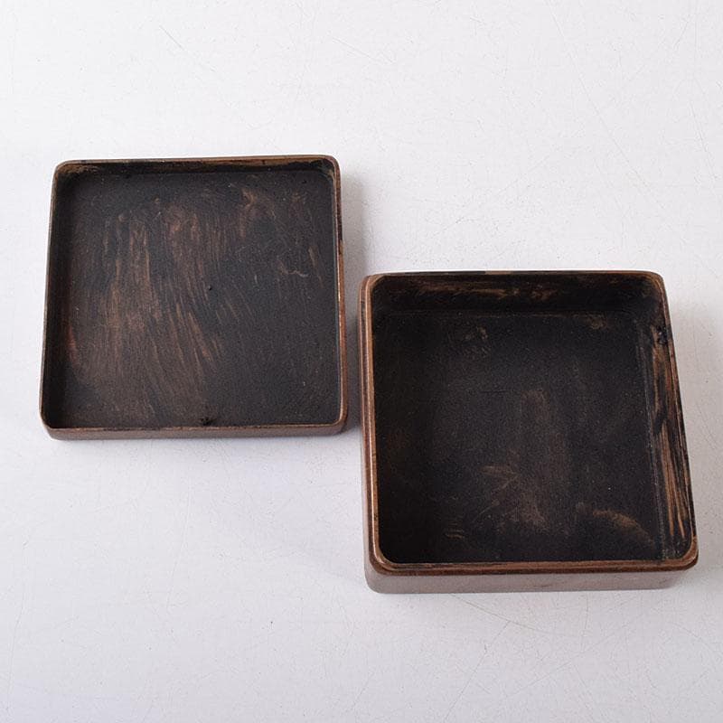 中国　古銅　唐銅　漢詩梅花刻　蓋物　四方箱　墨箱　M　R8649