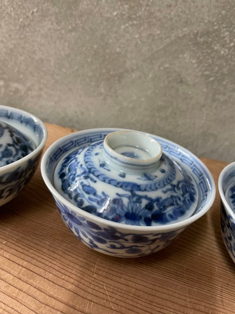 茶碗　3客セット【m735 骨董　或化年製 染付 磁器 古美術 レア　成化年製】