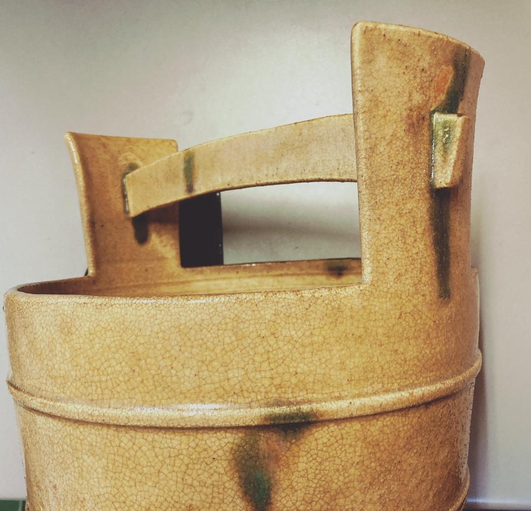 【値下げ】黄瀬戸 手桶 水差 蓋付