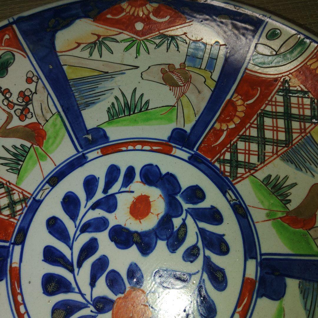 古伊万里　芙蓉手吉祥文色絵皿　直径39cm