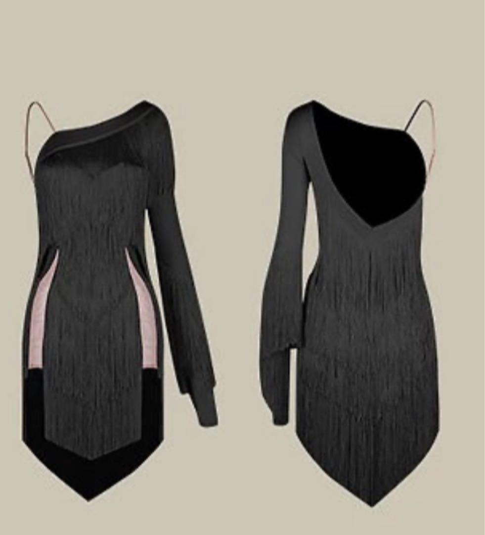 ZYM社交ダンス用フリンジドレス 黒　L サイズ