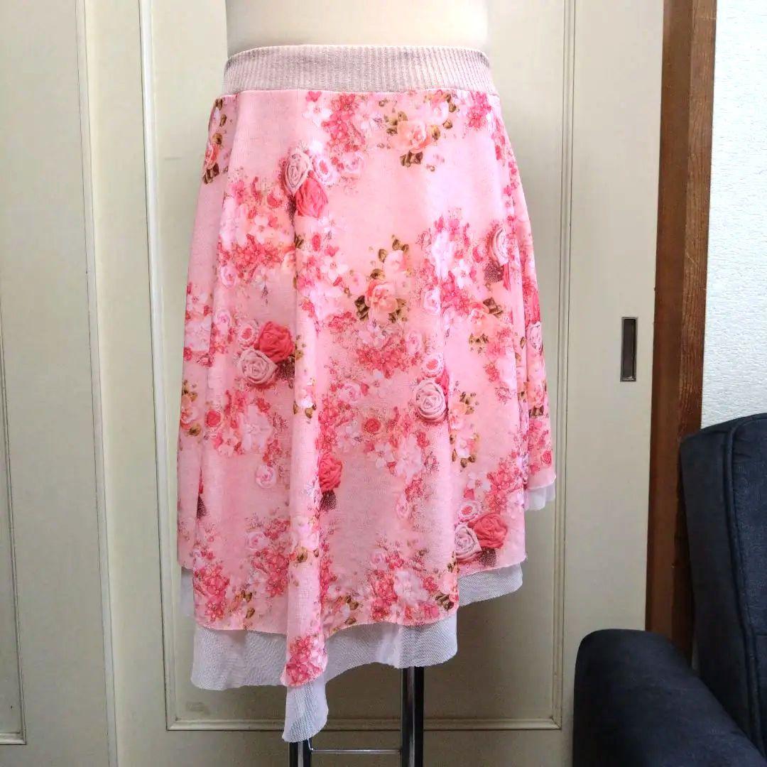 レオタードトウキョウ　スカート　プルオン　一回使用　花柄　ピンク