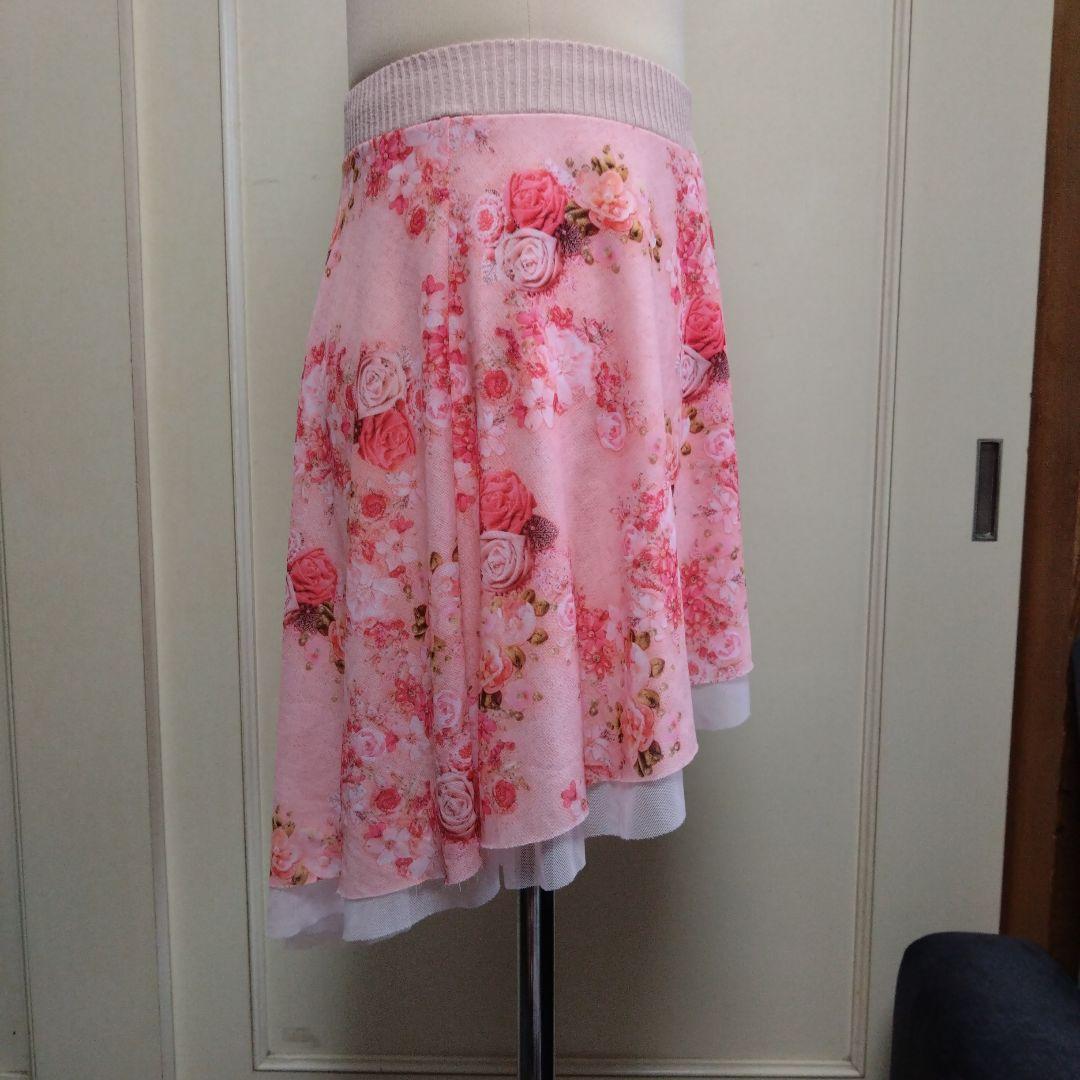 レオタードトウキョウ　スカート　プルオン　一回使用　花柄　ピンク