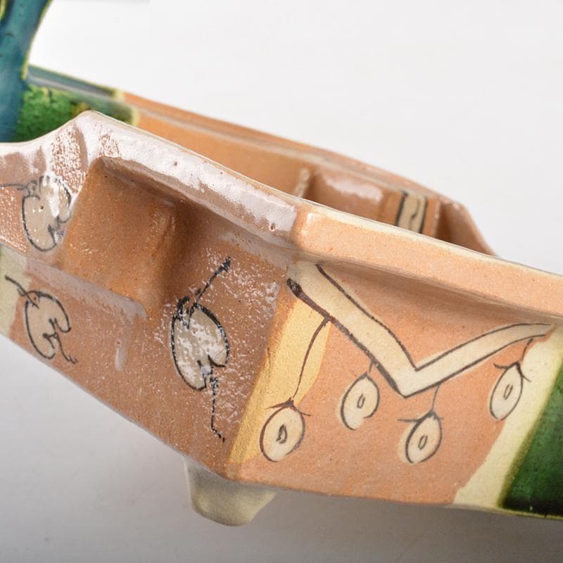 人間国宝　荒川豊蔵作　織部焼　手付鉢　共布　十三代即中斎極め箱　M　R7009B