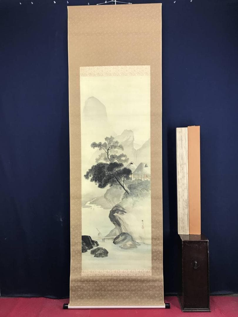 真作/今小路龍川/山水帰漁図/山水図/漁師図/掛軸☆宝船☆AE-429