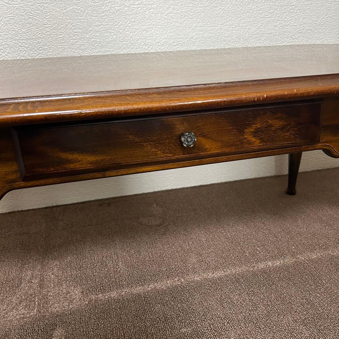 カリモク　木製 ブラウン 文机 引き出し付き　アンティーク