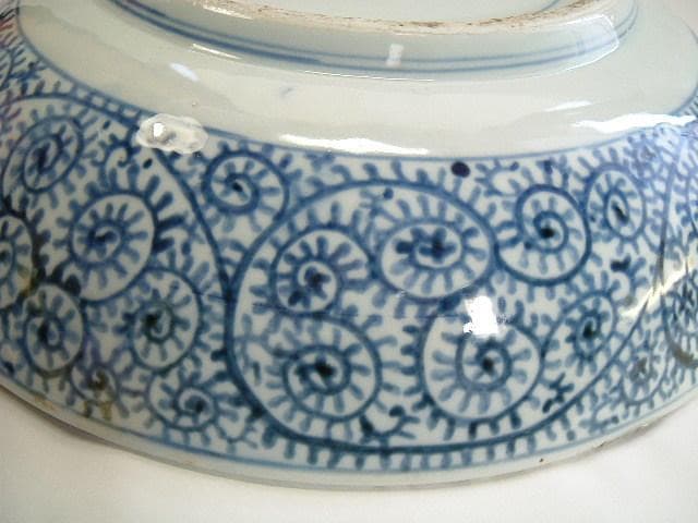 大皿■渦福「江戸中期」蛸唐草紋古伊万里染付大皿 大鉢 菓子器 時代物 骨董品■