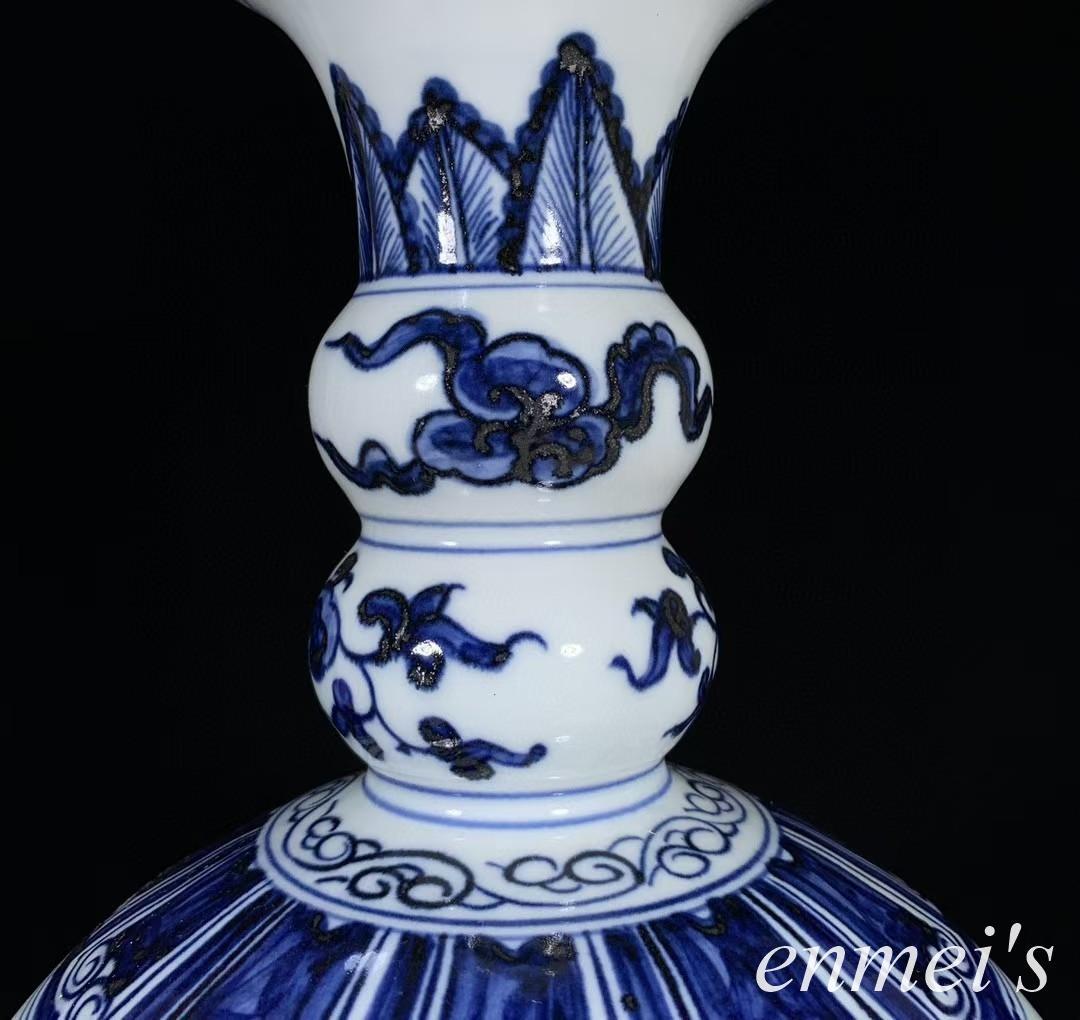 中国古美術・明永楽款青花龍紋瓶・青花磁・純手描き・陶芸・花瓶・文房具・置物・書道