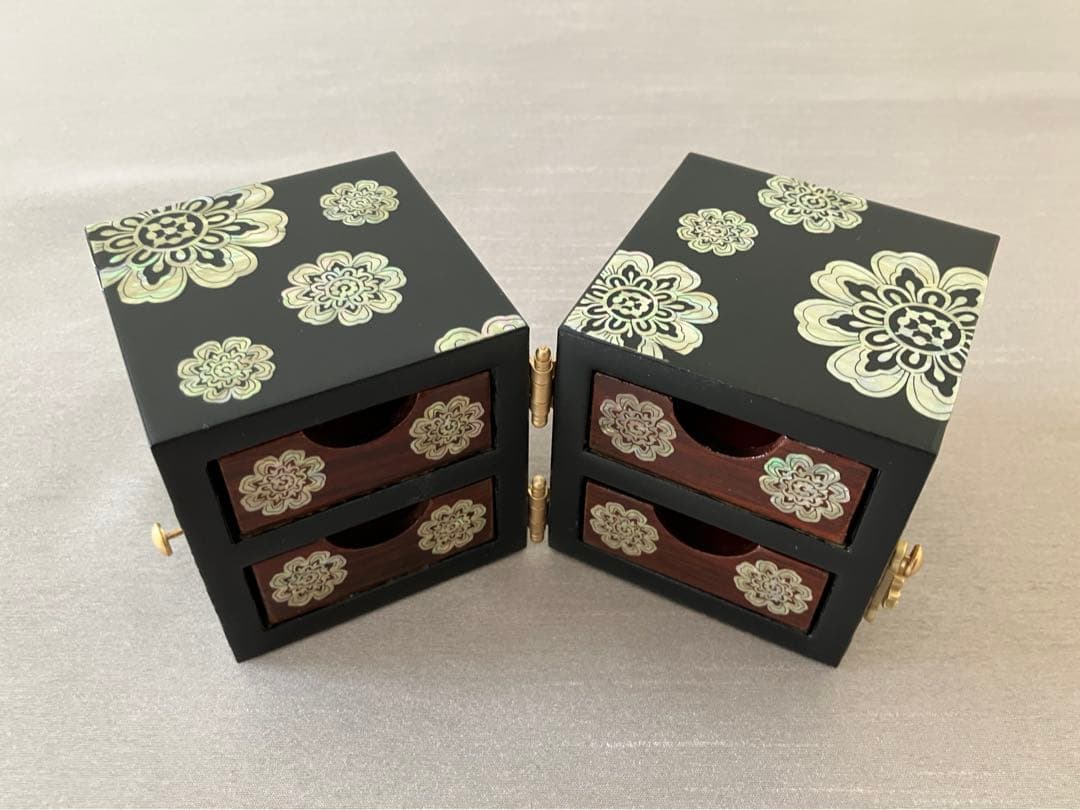 螺鈿(らでん)細工 韓国伝統工芸 ジュエリーボックス 小物入れ 双子宝石箱