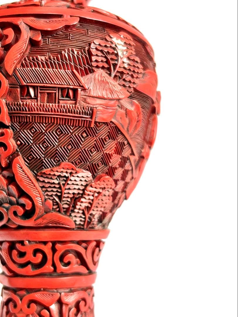 堆朱　中国美術　花瓶　文化大革命　骨董品　民俗　労働者　銅　時代物　民家蔵出し