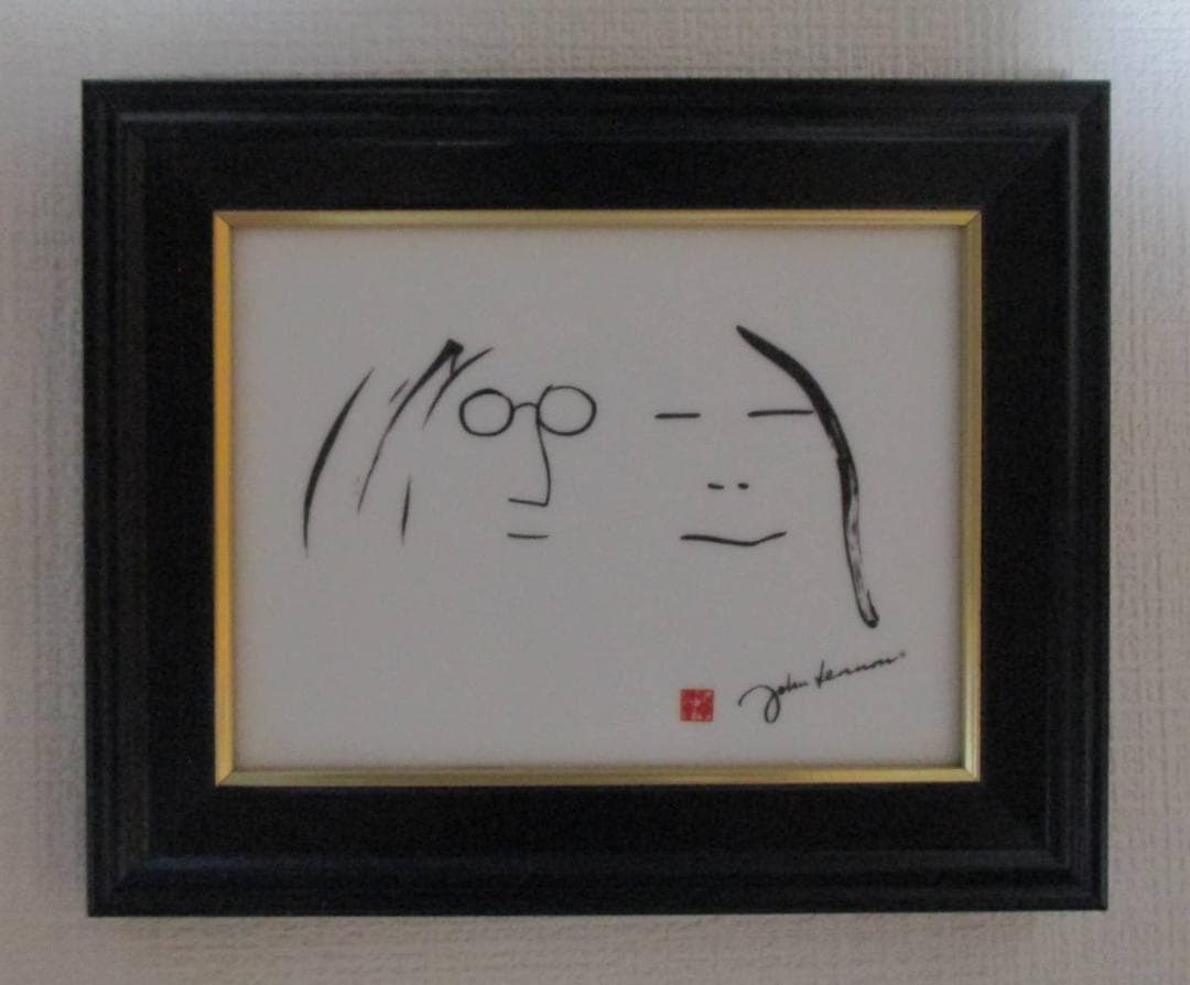 ジョン・レノン　オノ・ヨーコ　アート　イラスト　額　楯　陶器　タイル　ビートルズ
