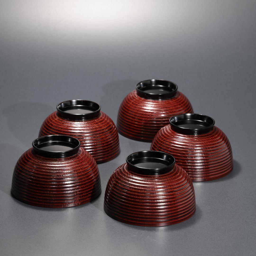 輪島塗 煮物椀 五客 のし蒔絵 共箱　漆塗 蓋付椀 口径14cm R1587ラ1