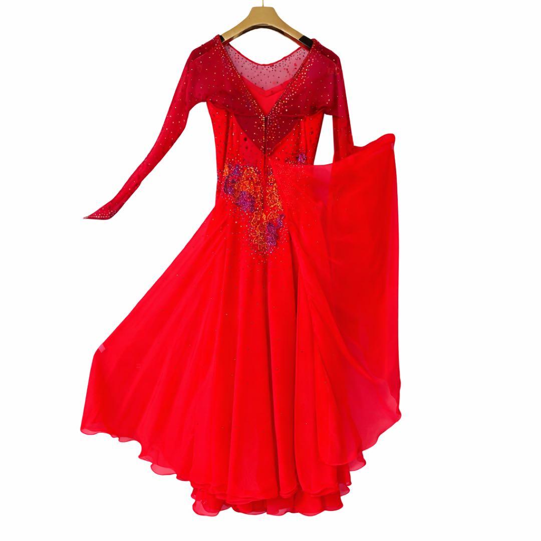 社交ダンスドレス ★ロビンフット製★朱色 6層スカート 競技用 使用3回