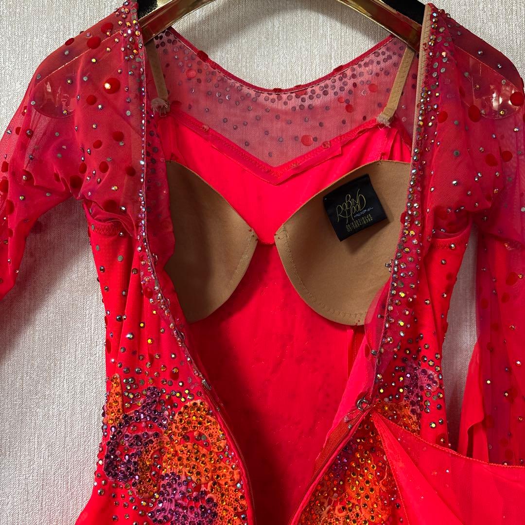 社交ダンスドレス ★ロビンフット製★朱色 6層スカート 競技用 使用3回