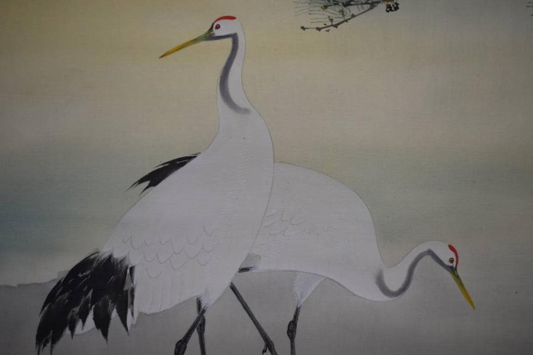 真作/小林立堂/双鶴図/桐共箱付/布袋屋掛軸HG-93