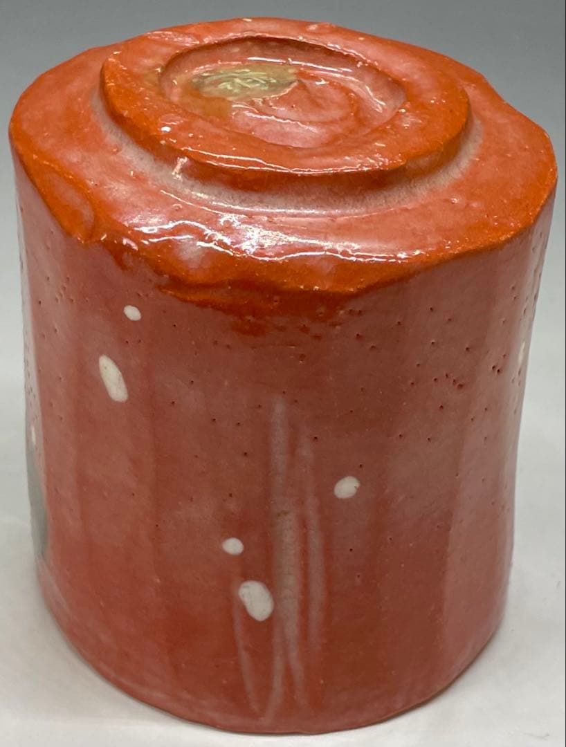 裏千家14世淡々斎宗室御書付　光悦雪片写　赤筒茶碗　四方桟共箱　仕覆　e561a