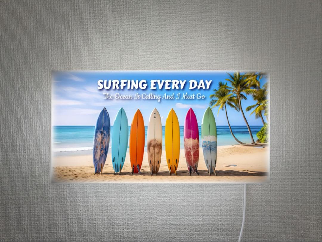 【AIフォト】サーフィン サーフボード ビーチ 看板 置物 雑貨 ライトBOX