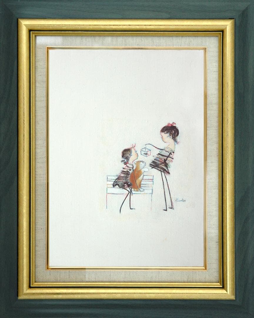 油絵 菅家令子 絵 絵画 インテリア F4-030219 可愛い子猫と女の子