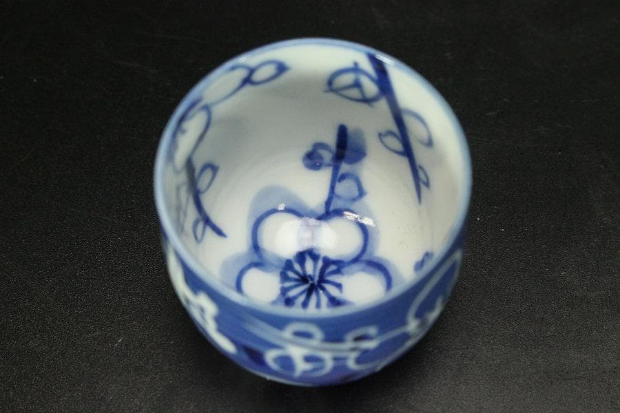 酒器 白梅画 徳利 穂山 盃 嘉々瑞 木箱付(メ1494)