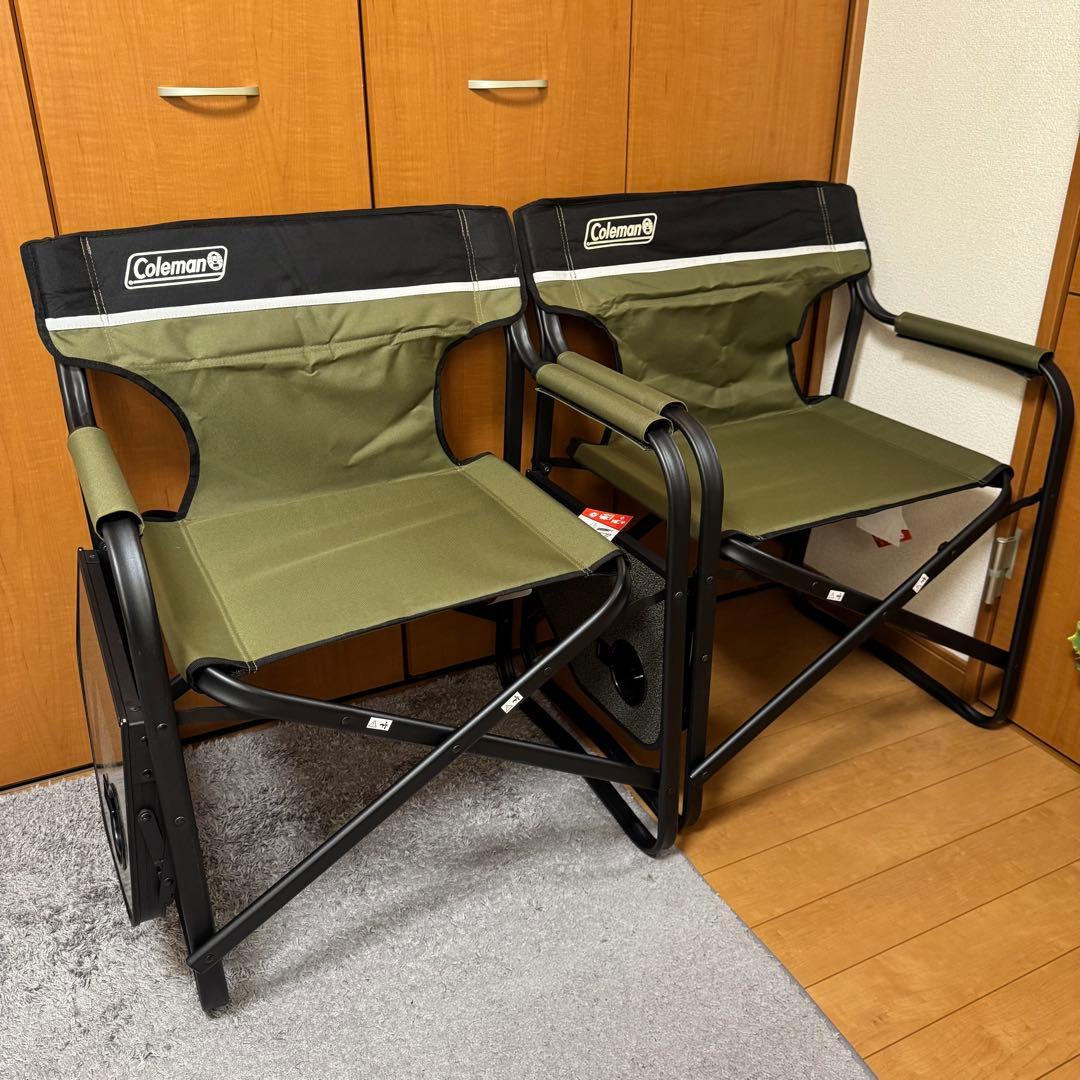 2脚セット未使用 Coleman／サイドテーブル付デッキチェア コールマン
