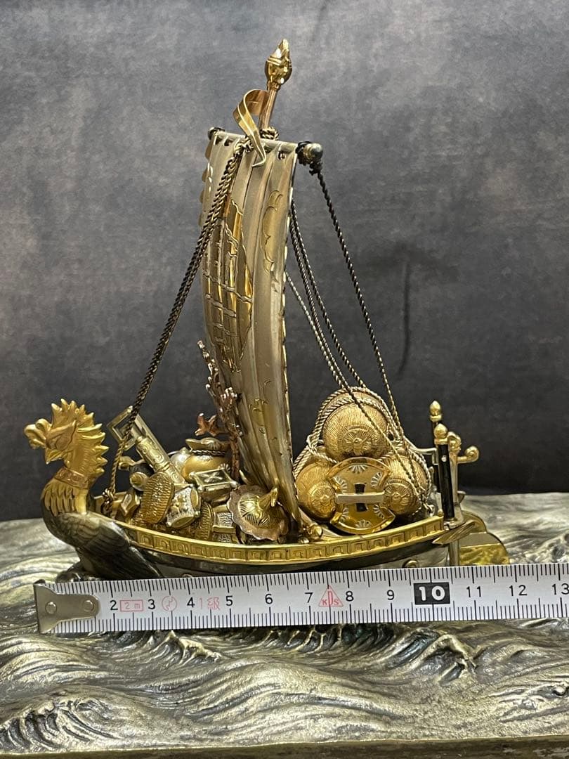 銀製　宝船　金属製船形彫刻