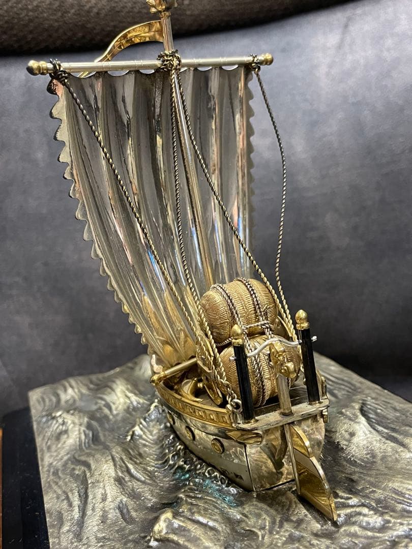 銀製　宝船　金属製船形彫刻