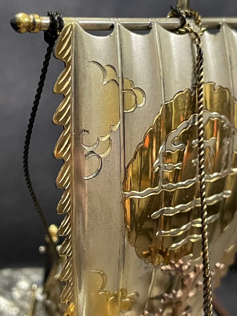 銀製　宝船　金属製船形彫刻