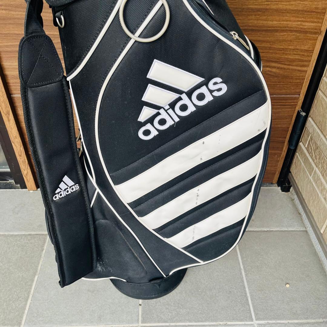 adidas キャディバッグ 黒白 ストライプ