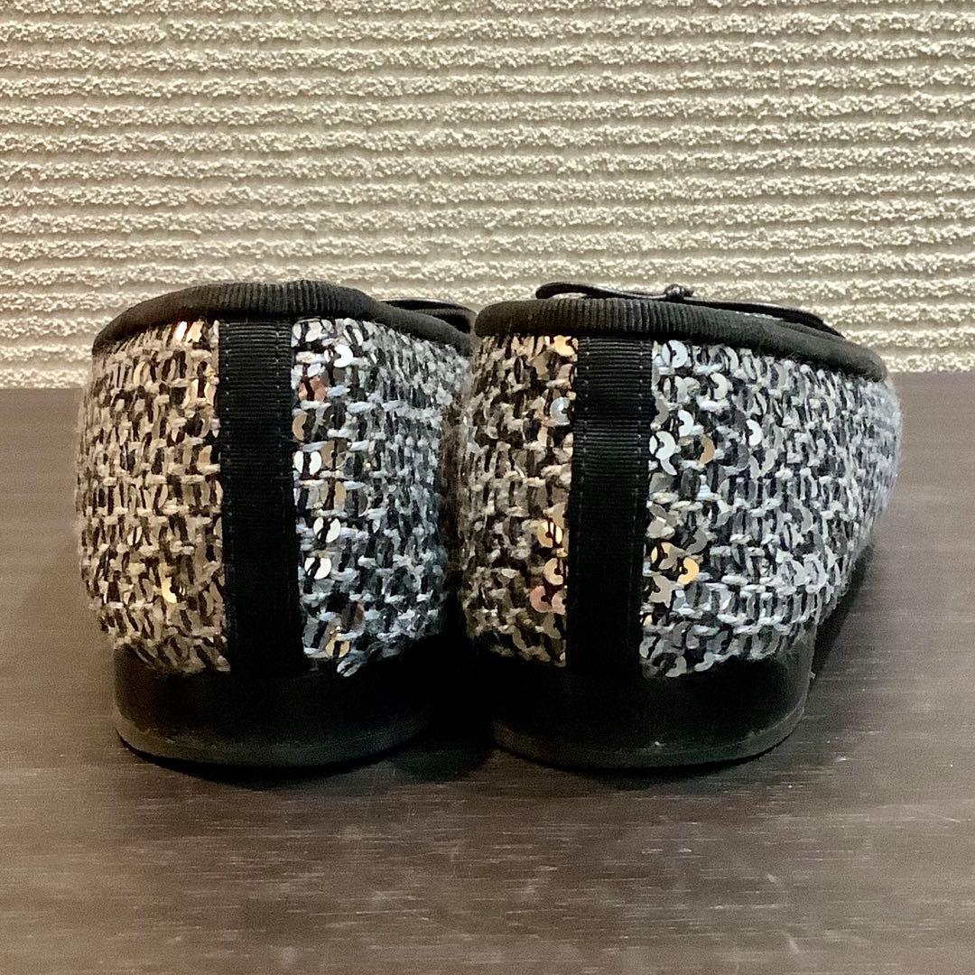 シャネル CHANEL 20A ココマーク リボン ツイード バレリーナ