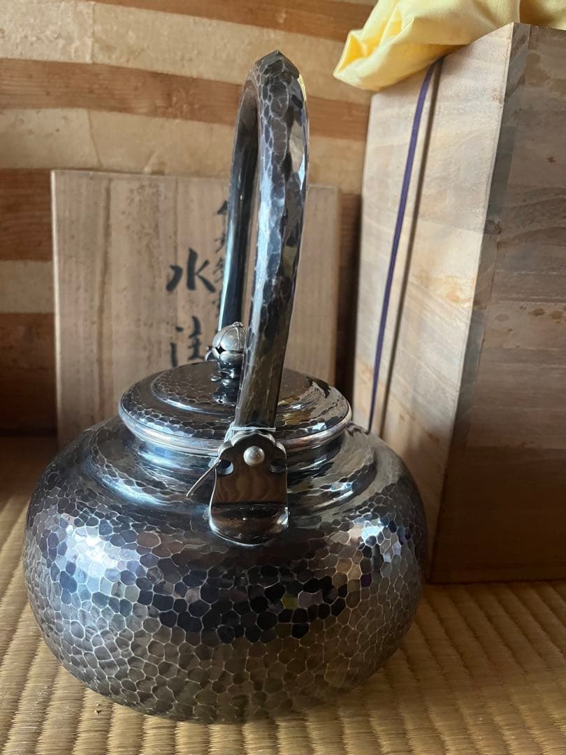 松栄堂　純銀製　水注　銀瓶　湯沸　やかん　重量1805g