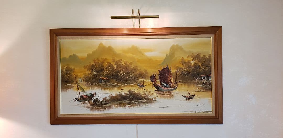 超大型油絵　高級額装飾　45年前香港の高級画廊で購入　137×78cm