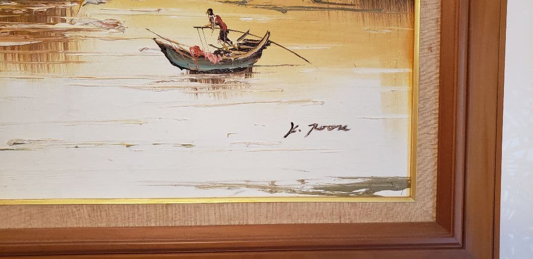 超大型油絵　高級額装飾　45年前香港の高級画廊で購入　137×78cm