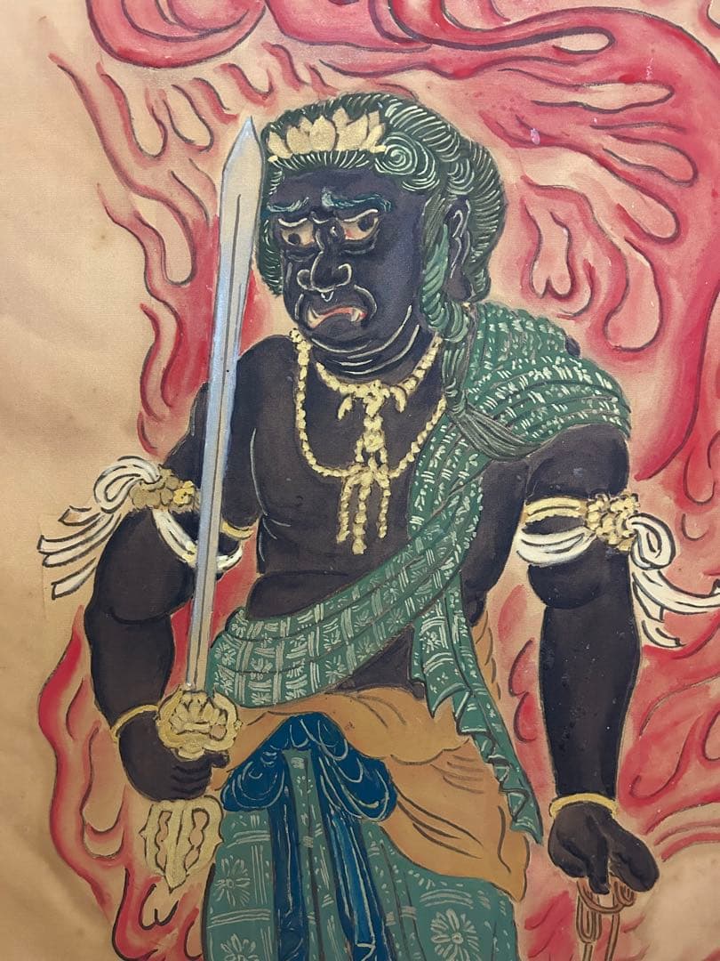 希少品・額装付 不動明王 仏画 アンティーク 130cm×60cm 開運・魔除け