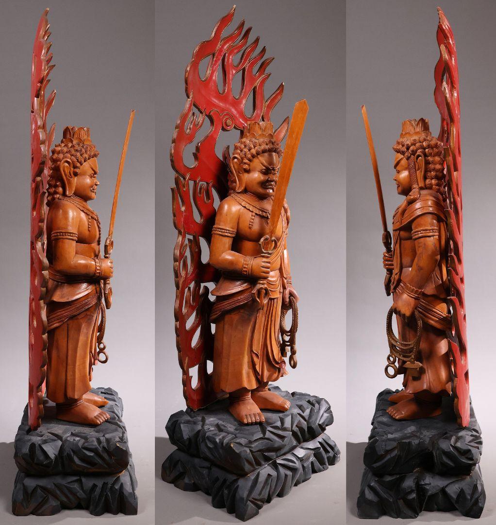 【MA827】仏教美術 木造 不動明王立像 全高68cm 仏像 彫刻 木彫 寺院